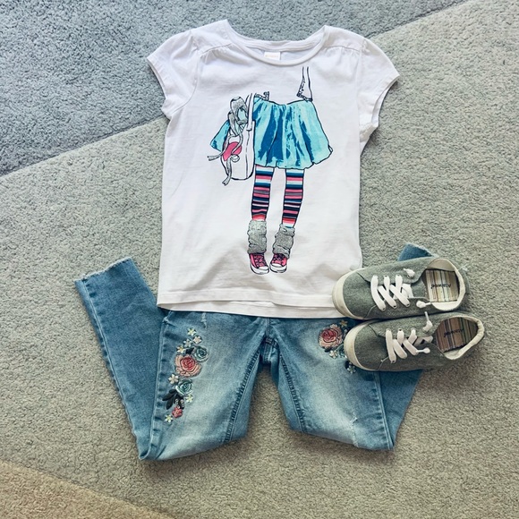 Justice Mid Rise Legging Jeans with Pink Floral Stitching - Picture 6 of 6